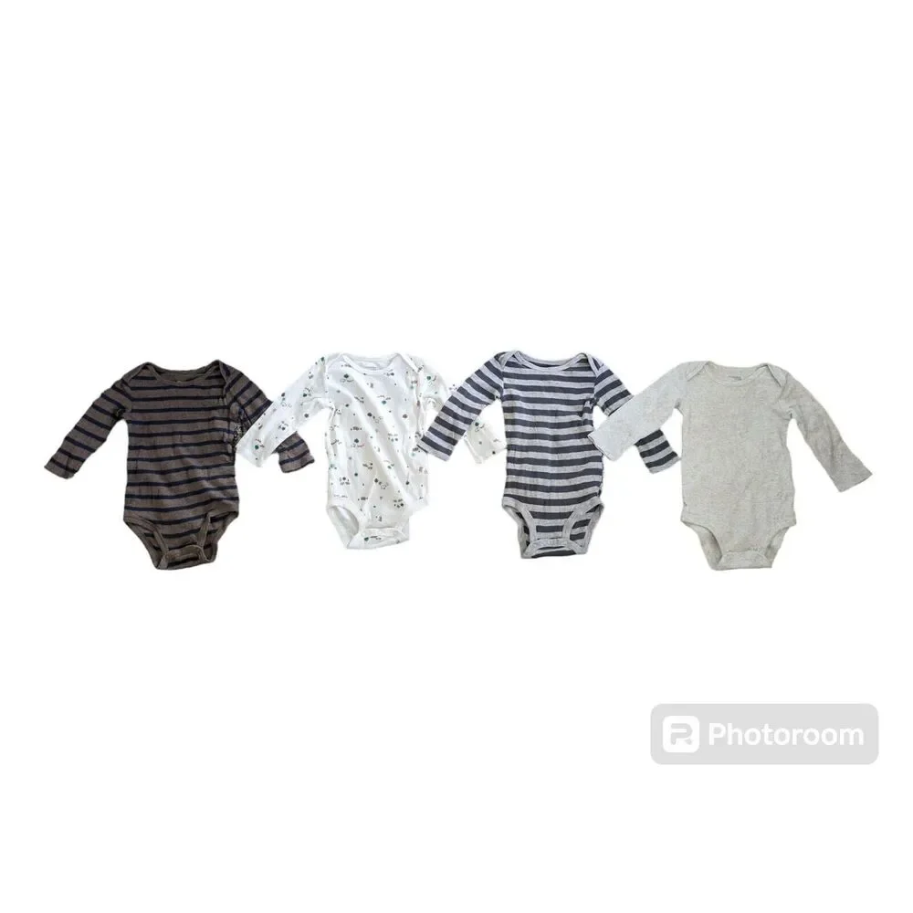 Baby Infant Bodysuits Lot of 4 Long Sleeve 6-9 Months Forest Trees Animals Bears